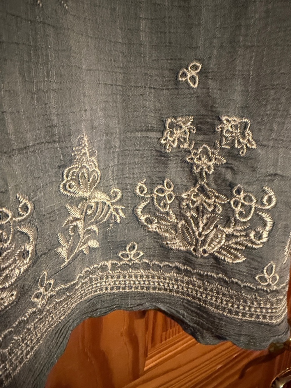 Fig and Flower Slate Blue Embroidered Ruffle-Sleeve Blouse - Picture 6 of 10